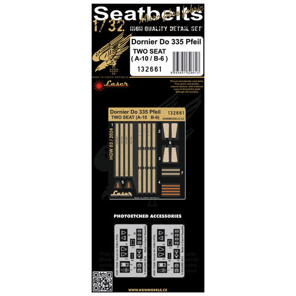 HGW 1/32 scale Do335 Pfeil (2 Seats) aircraft textile seatbelts - 132661 HGW 1/32 scale Do335 Pfeil (2 Seats) aircraft textile seatbelts - 132661