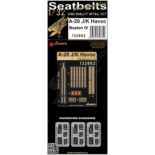HGW 1/32 scale A20 J/K Havoc (Boston IV) aircraft textile seatbelts - 132662 HGW 1/32 scale A20 J/K Havoc (Boston IV) aircraft textile seatbelts - 132662