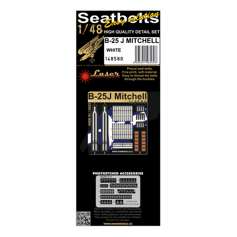 HGW 1/48 scale B-25J Mitchell (WHITE) fabric seatbelts and PE buckles - 148580