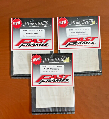 1:48 True Details Fast Frames 3 set combo P-38, P-40N, Zero