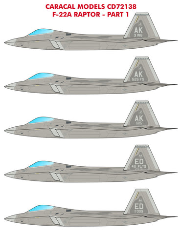 Caracal 1/72 decal CD72138 - F-22 Raptor - Part 1 for the Hasegawa kit