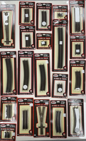 Atlas N Scale Code 55 - 20pcs sorted track bundle. Straight, Full Curve, Turnout, etc