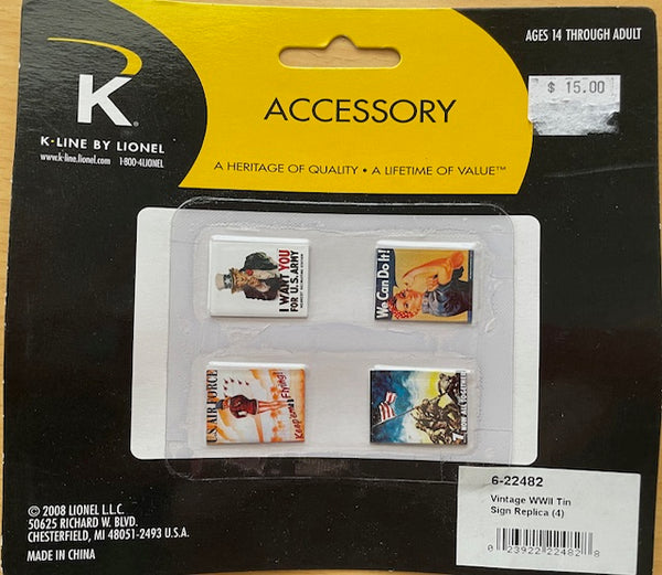 K-Line by Lionel O Gauge 6-22477 - Lionel Tin Signs Replica 2 packs of 4pcs each K-Line by Lionel O Gauge 6-22477 - Lionel Tin Signs Replica 2 packs of 4pcs each