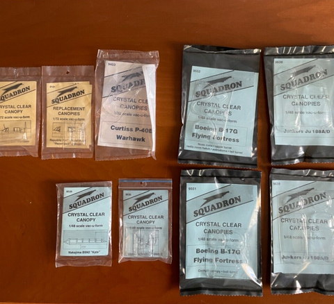 Squadron Crystal Clear Canopies 9 pack combo 1:72, 1:48, and 1:32