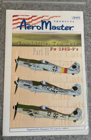 Aeromaster Decals 1/32 Fw-190 D-9 Dora AM32013 Hasegawa, Revell, etc