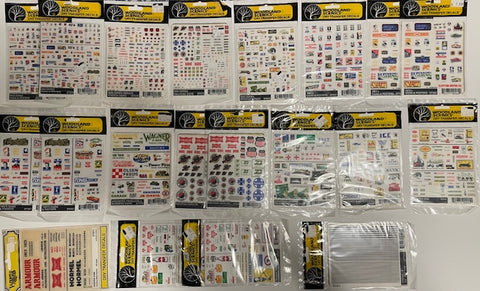 Woodland Scenics Dry Transfers 20pc bundle Gas Station, Tavern, Logo, Heralds