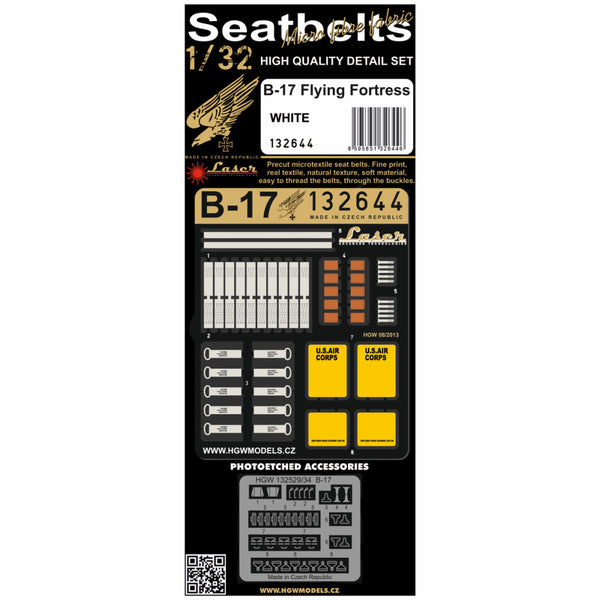 HGW 1/32 scale B-17 (White) aircraft textile seatbelts - 132644 HGW 1/32 scale B-17 (White) aircraft textile seatbelts - 132644