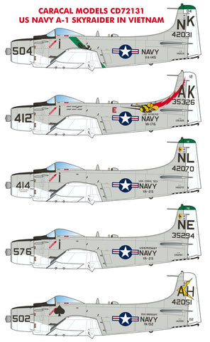 Caracal 1/72 decal US Navy A-1H/J Skyraider in Vietnam markings - CD72131