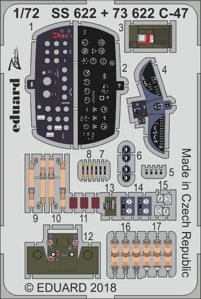 Eduard Color Photoetch Set 1/72 scale - C-47 for Hobby Boss - 73622 Eduard Color Photoetch Set 1/72 scale - C-47 for Hobby Boss - 73622