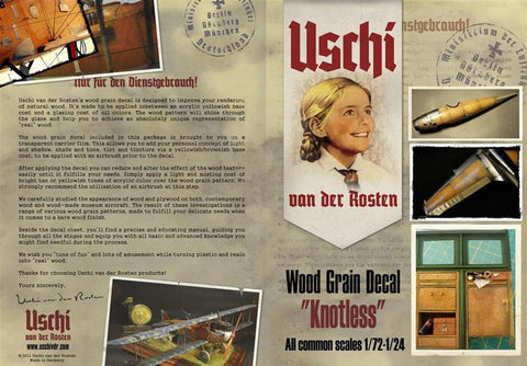 Uschi 1/72 thru 1/24 Scale Knotless Woodgrain Decals for Wingnut Wings #1004