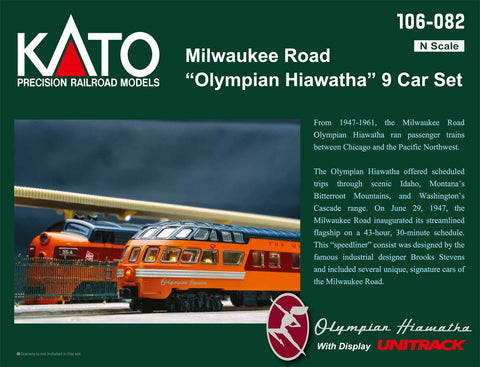 Kato #106082 N scale MILWAUKEE ROAD "OLYMPIAN HIAWATHA" 9 CAR SET
