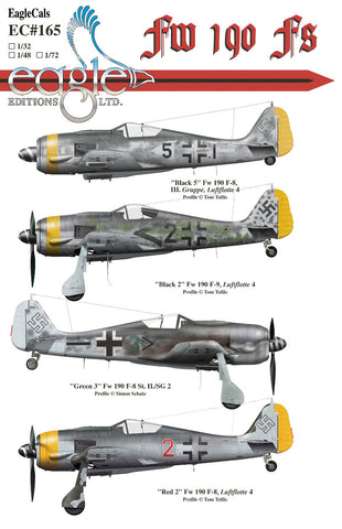 EagleCals 1/32 decal #165-32 Fw 190 Fs Black 2 & 5 Green 3 Red 2