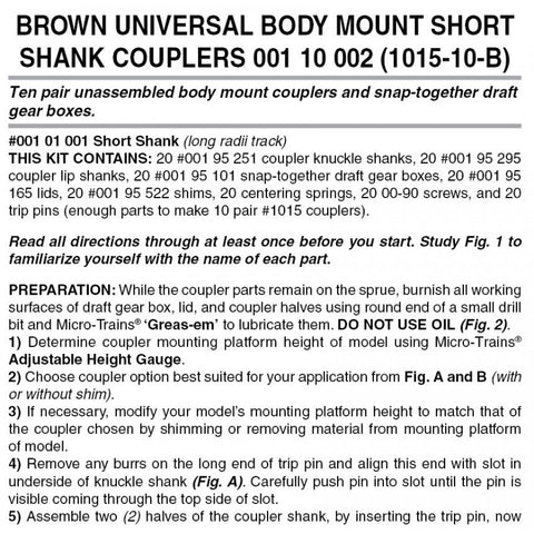 Micro Trains N 10 Pair Brown Univ. Body Mount Couplers Short Shank (1015-10B)