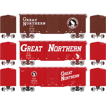 ATHEARN 73705 HO scale 40' Youngstown Door Box Great Northern/Circus #1 (3 Pack)