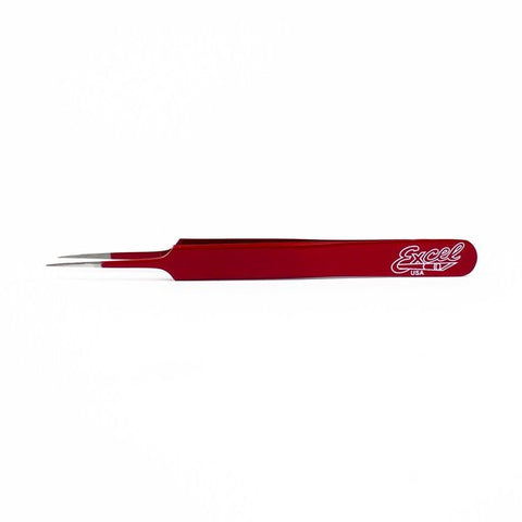 Excel #30427 Straight Point Tweezers Needle Point Precision Tweezers  - Red