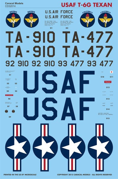 Caracal 1/32 decal USAF T-6G Texan - CD32014 Caracal 1/32 decal USAF T-6G Texan - CD32014