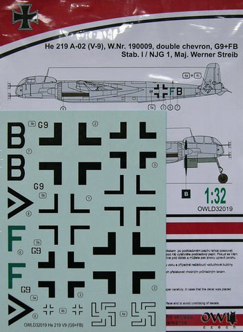 Owl Decals 1/32 He 219 A-02 (V-9), G9+FB Stab. I / NJG 1 - OWLD32019