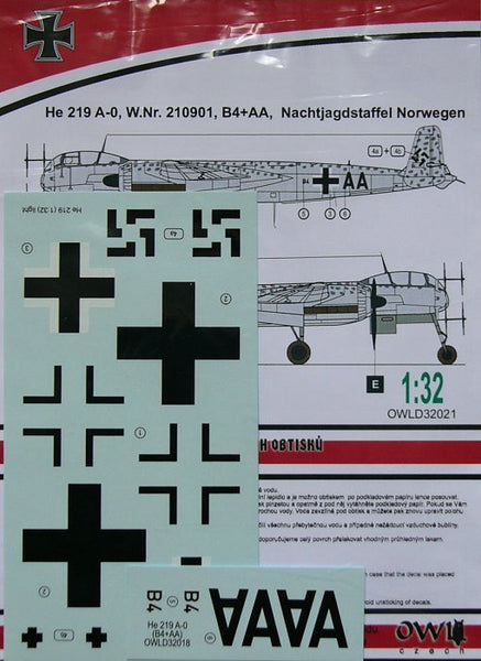 Owl Decals 1/32 He 219 A-0, W.Nr. 210901, B4+AA - OWLD32021 Owl Decals 1/32 He 219 A-0, W.Nr. 210901, B4+AA - OWLD32021