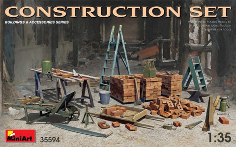 MiniArt 1/35 Construction set: ladders, table, buckets, bricks, cart, anvil, etc #35594