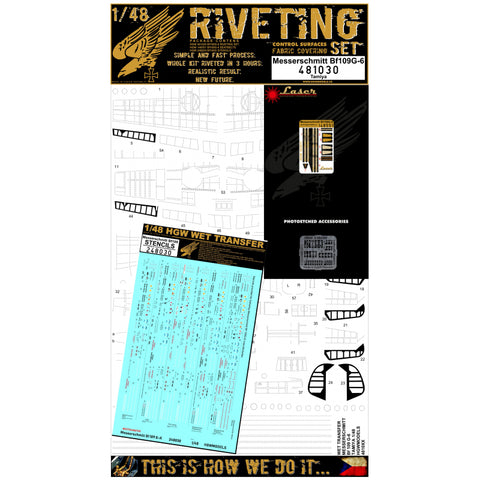 HGW 1/48 scale Messerschmitt Bf109G-6 RIVETING SET for Tamiya - 481030