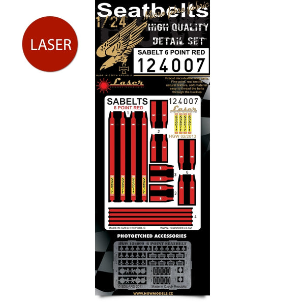 HGW 1/24 Sabelt 6 Point Red Seatbelts pre-cut for scale speedcars - 124007 HGW 1/24 Sabelt 6 Point Red Seatbelts pre-cut for scale speedcars - 124007
