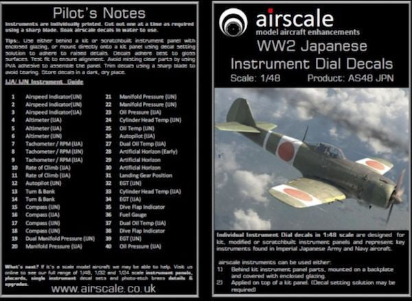 Airscale 1/48 WWII Japanese Cockpit Instrument Decal - AS48 JPN Airscale 1/48 WWII Japanese Cockpit Instrument Decal - AS48 JPN