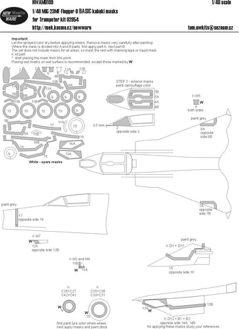 New Ware Mask 1/48 MiG-23MF Flogger-B BASIC kabuki for Trumpeter kit 02854