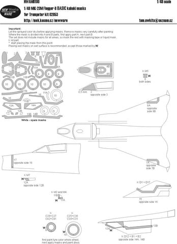 New Ware 1/48 Basic paint mask MiG-23M Flogger-B for Trumpeter 02853 - NWAM0100