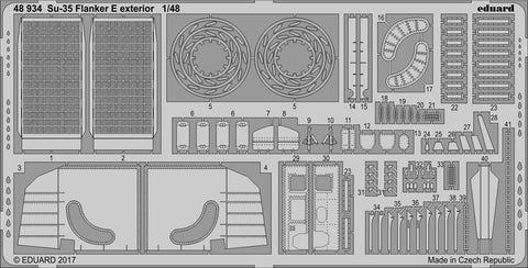 Eduard 1/48 Photoetch exterior detail for Su-35 Flanker E by Kitty Hawk - 48934