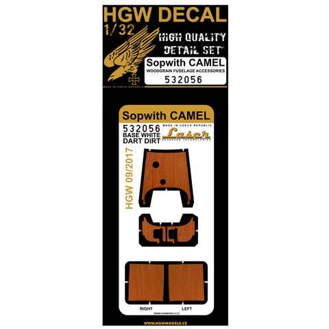 HGW 1/32 Dark Wood fuselage decals for Sopwith Camel for Wingnut Wings 532056