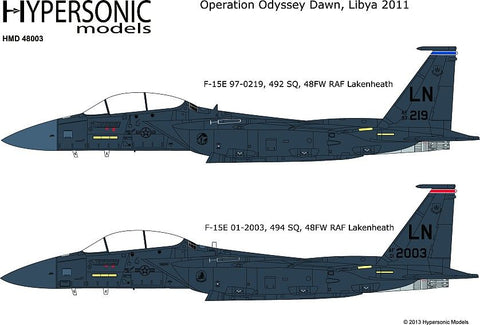 Hypersonic Models 1/48 F-15E Operation Odyssey Dawn Decals, Masks - HSMD48003