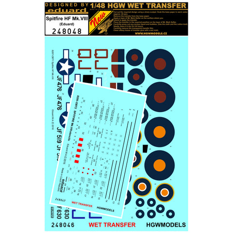 HGW 1/48 wet transfer Spitfire HF Mk VIII Stencils & Markings for Eduard 248048
