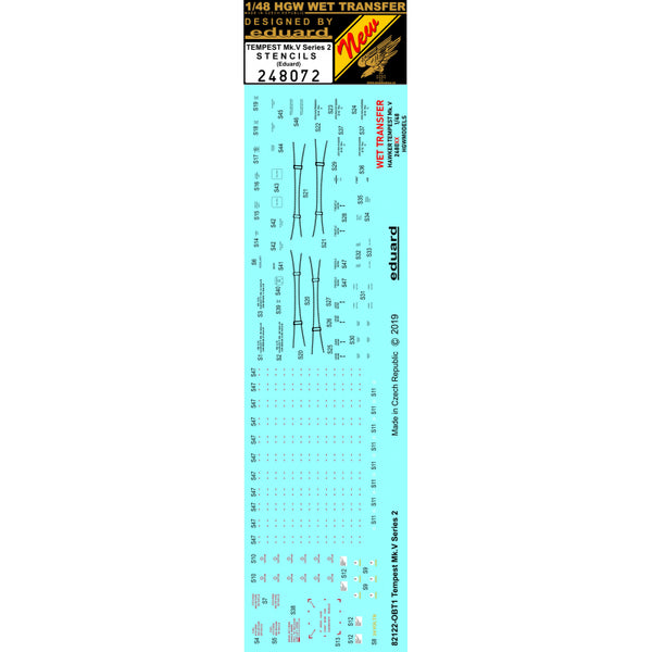 HGW 1/48 Wet Transfers Hawker Tempest Mk.V Series 2 Stencils for Eduard - 248072 HGW 1/48 Wet Transfers Hawker Tempest Mk.V Series 2 Stencils for Eduard - 248072