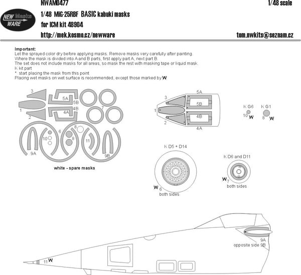 New Ware 1/48 scale MiG-25RBF BASIC paint mask for ICM kit - NWAM0477 New Ware 1/48 scale MiG-25RBF BASIC paint mask for ICM kit - NWAM0477