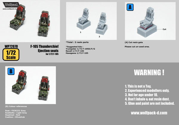 Wolfpack 1/72 scale resin F-105 Thunderchief seats for Trumpeter - WP72070