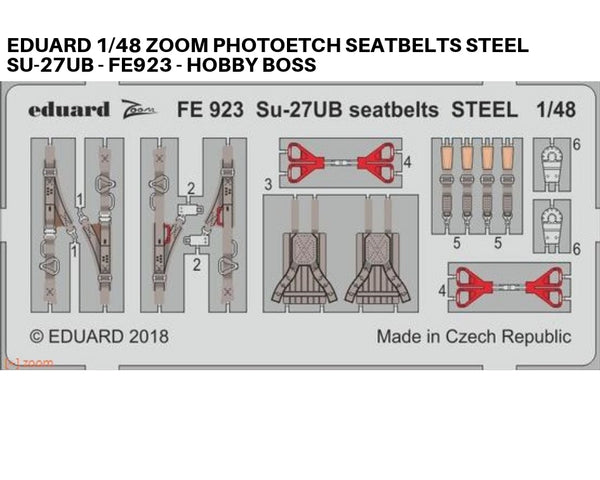 Eduard 1/48 Zoom Photoetch seatbelts steel for Su-27UB - FE923 - Hobby Boss Eduard 1/48 Zoom Photoetch seatbelts steel for Su-27UB - FE923 - Hobby Boss