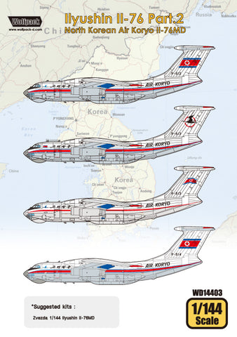 Wolfpack 1/144 decal Ilyushin Il-76 Pt.2 - Air Koryo Il-76MD for Zvezda WD14403