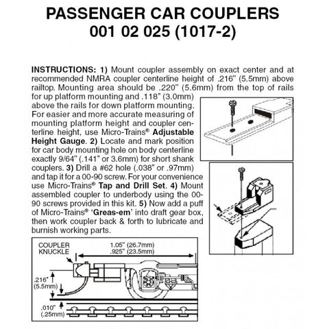 Micro Trains N 2 Pair Black Assembled Passenger Car Couplers (1017-2) - 00102025