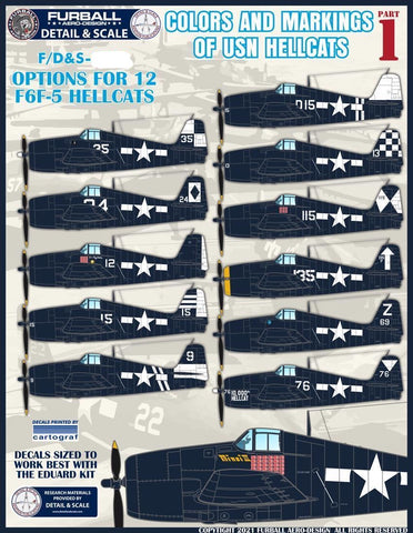 Furball 1/48 decals Colors & Markings of USN F6F-5 Hellcats Pt1 - FDS4823 for Eduard