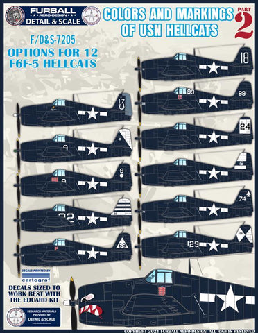 Furball 1/72 decals Colors & Markings of USN F6F-5 Hellcats Pt2 - FDS7205 for Eduard