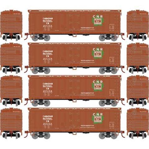 ATHEARN 06803 HO scale 40' Wood Reefer, Canadian National (4 pack)
