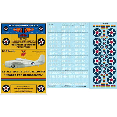 Yellow Wings 1/48 decals 48-061 48-061 USMC F4F-3 Wildcat VMF-121