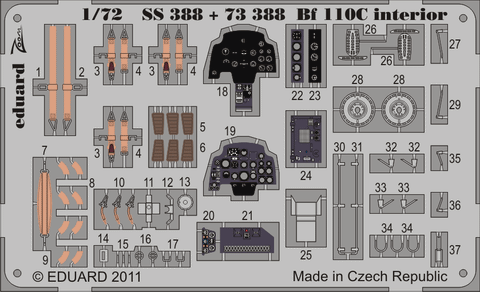 Eduard 1/72 #SS388 Zoom Photoetch set for Bf 110C interior S. A.