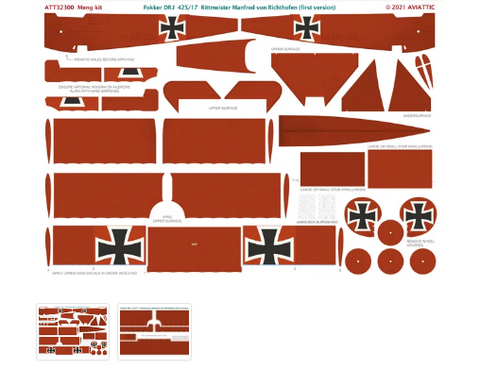 ATT32300 1/32 Scale Decals for Fokker Dr.I 425/17 Manfred von Richthofen (1st version)