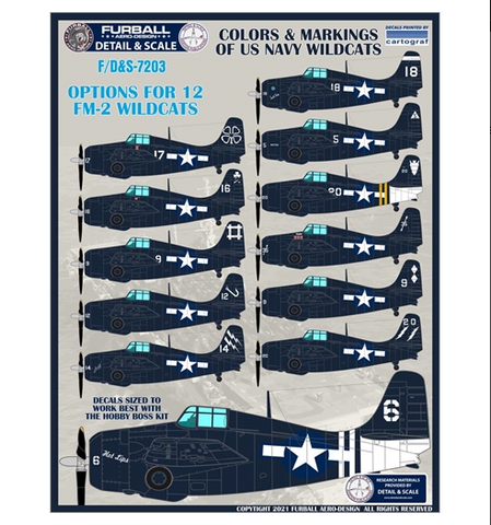 Furball 1/72 decals Colors & Markings of US Navy Wildcats - FDS7203 for Hobby Boss