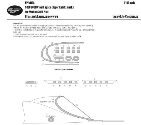 New Ware 1/160 NWM008 2001 Orion III Space Clipper paint masks Moebius 2001-2