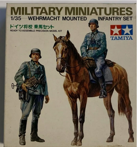 Tamiya 1/35 Scale Wehrmacht Mounted Infantry Set (2 figures, 1 horse) - Kit MM153