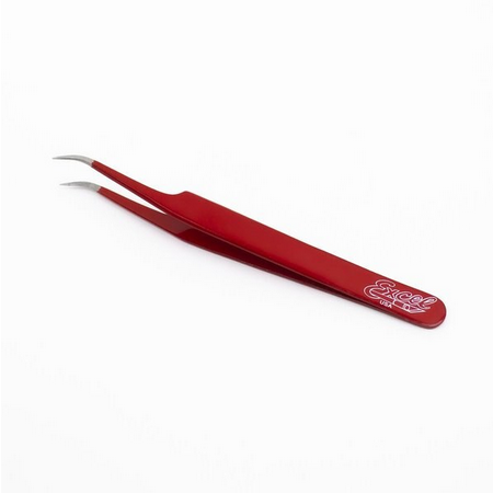 Excel #30426 Slant Point Tweezers, Curved Point Precision Tweezers - Red