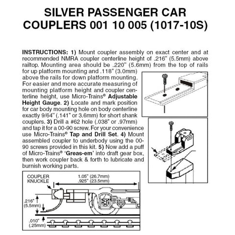 Micro Trains N Silver Assembled Passenger Car Couplers (1017-10S) - MT00110005