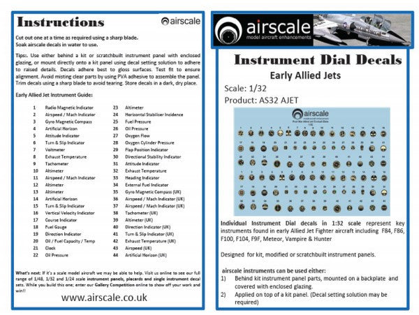 Airscale 1/32 Allied Jets Cockpit decals AS32AJET